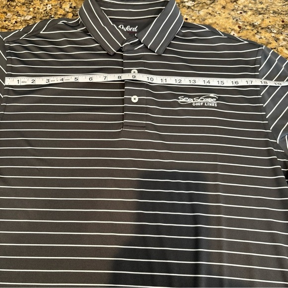 OXFORD AMERICA SEA SCAPE GOLF LINKS MENS MEDIUM POLO GREY WHITE STRIPES - Picture 10 of 14